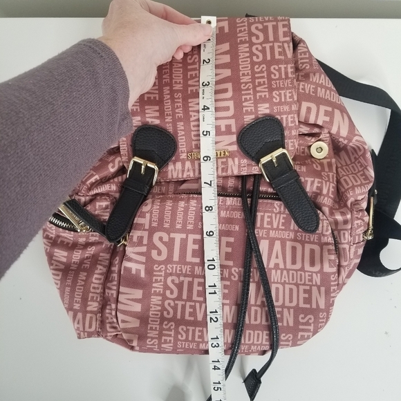 Steve Madden Branded Satin Drawstring Backpack Blush Pink - Picture 8 of 14